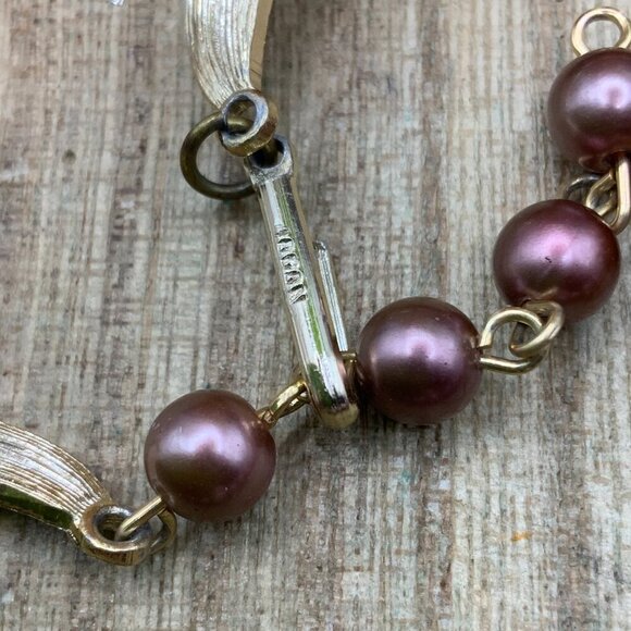 Japan Vintage Ombre Faux Pearl Beaded Gold Tone Necklace Earrings Set - Picture 4 of 6